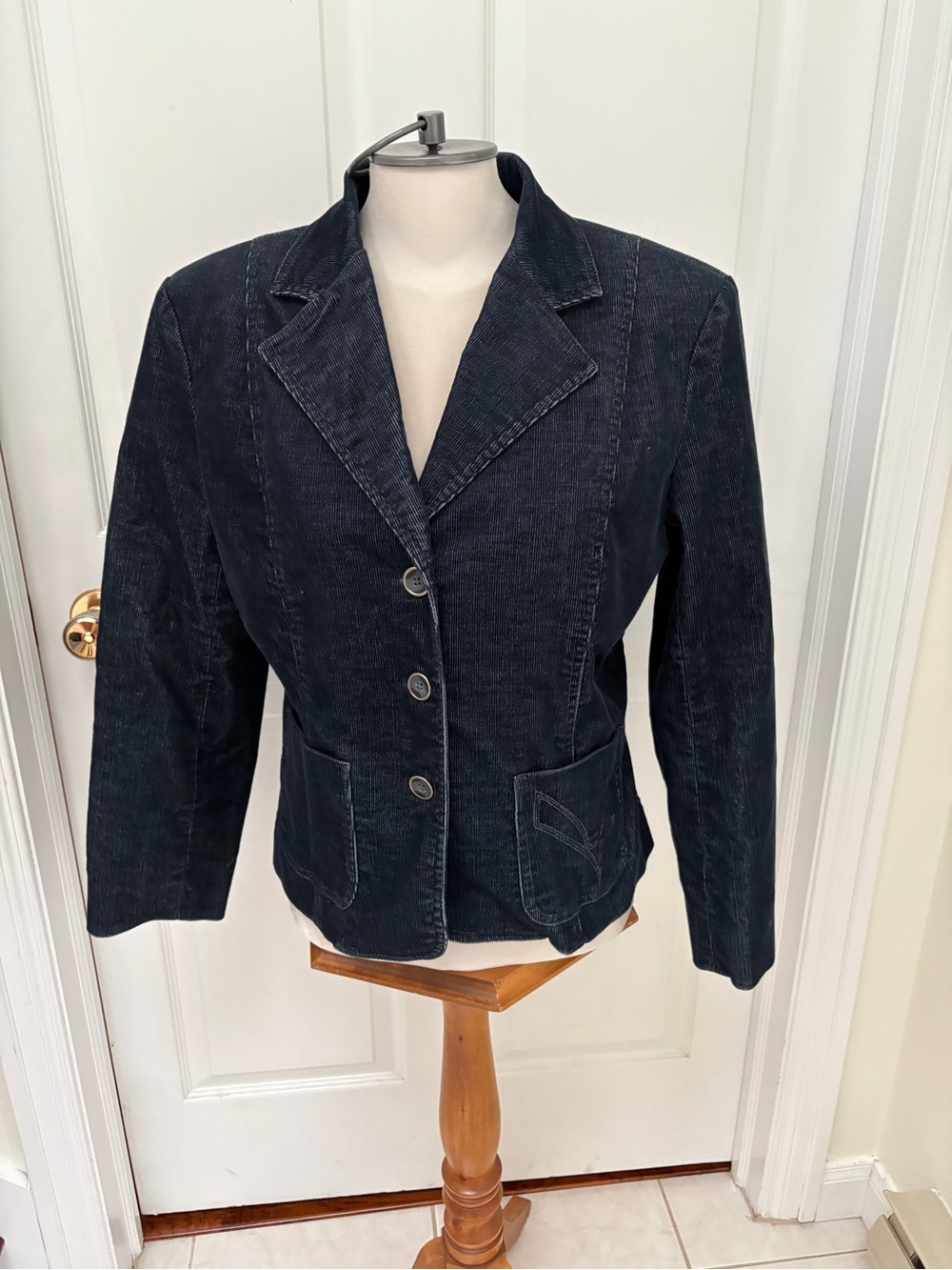 Tailored Dark Navy Corduroy Blazer Jacket